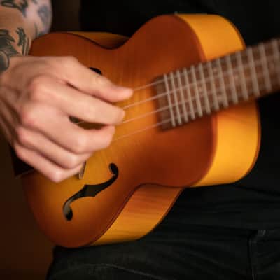 Ortega Custom Built Series Flamed Maple Arched Top Okoume Neck 4-String Concert Electric Ukulele w/Gig Bag image 15