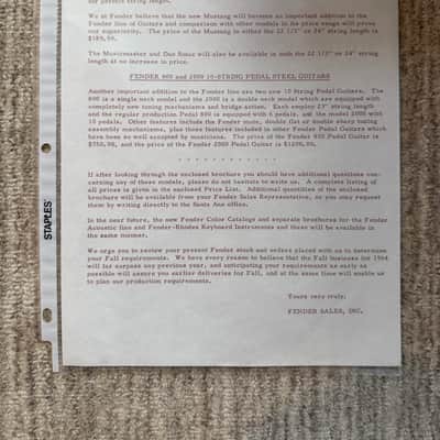 1964 Fender Dealer Letter Mustang Guitar Champ Reverb Princeton Amps image 2