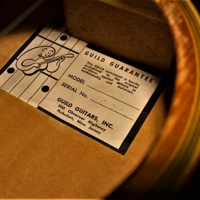 Guild F50 1959 Hoboken Jumbo Acoustic Ghost Label "Rare Bird Alert" Flame Maple Archback Buddy Holly image 13