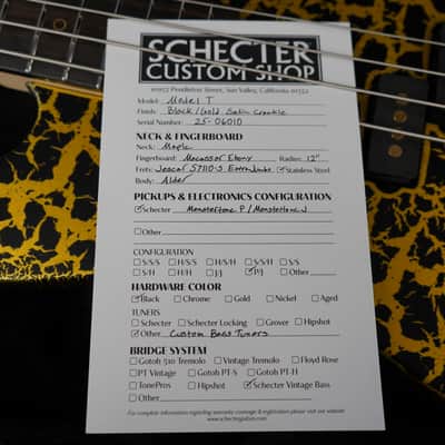 Schecter USA CUSTOM SHOP Model-T Black/Gold Satin Crackle 4-String Electric Bass Guitar w/ Black Tolex Case (2025) image 7