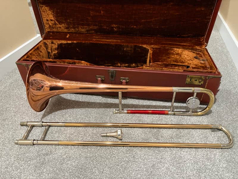 Trombone Conn Tenor 1950s - Silver plated slide and mouthpiece and rose brass bell image 1