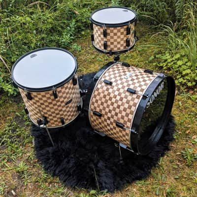 Restored Sonor Swinger Action Vintage 70s Set with Teardrop Badges - Checkerboard Veneer image 7