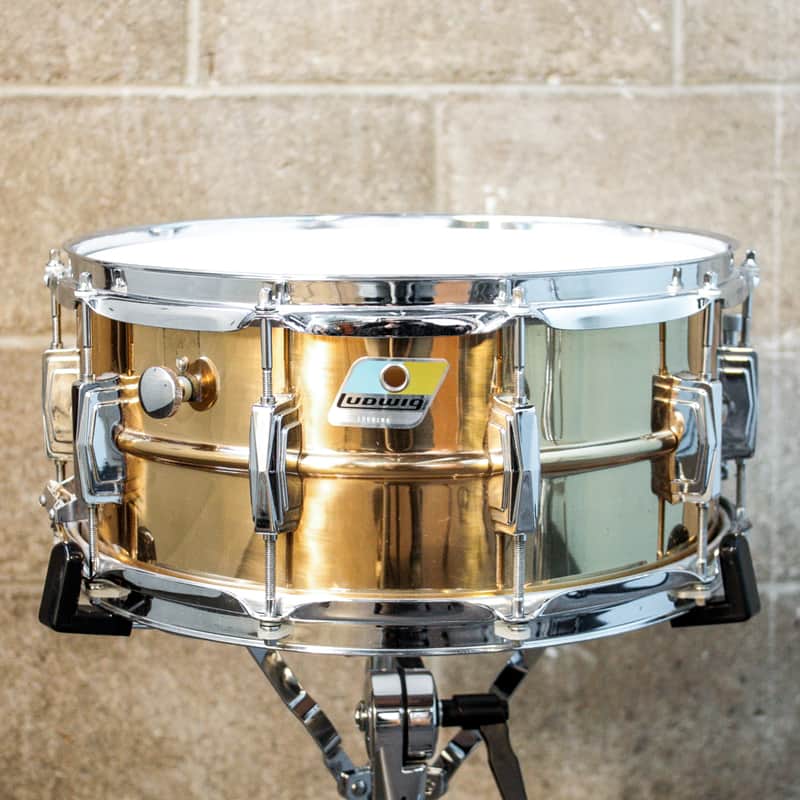 Ludwig No. 552 Bronze 6.5x14" Snare Drum with Rounded Blue/Olive Badge 1981 - 1984 image 1