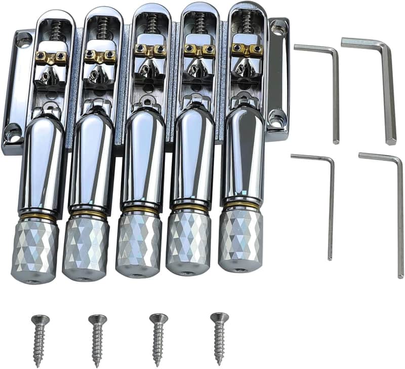 Chrome Headless Electric Bass Bridge 5 String Bass Bridge with Brass Saddles Bass Parts Replacement for 5 String Headless Bass image 1