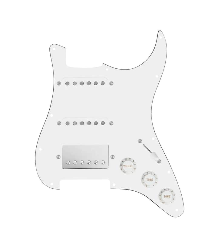 920D Custom HSS Loaded Pickguard For Strat With A Nickel Smoothie Humbucker, White Texas Vintage Pickups, White Knobs, and White Pickguard image 1