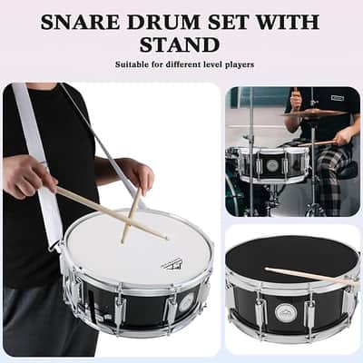 Snare Drum 14X5.5 Inches for Student Beginners with Gig Bag, Drumsticks, Drum Keys, Coated Material Drum Head, Black image 4