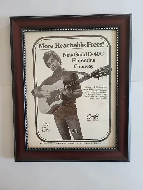1976 Guild Guitars Promotional Ad Framed Guild D-40C Acoustic Guitar Original image 1