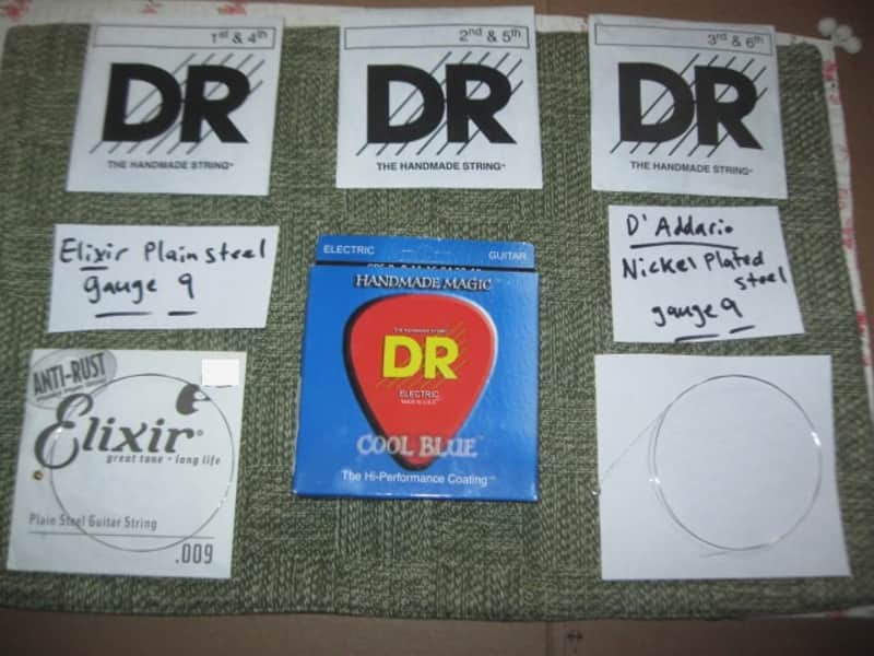 ONE SET new in packaging (old stock) DR CBE-9 (9-42) COOL BLUE electric guitar strings (9, 11, 16, 24,32, 42) "The High Performance Coating" Blue coated electric guitar strings on a hexagonal core + 2 extra gauge 9 strings (1 Elixir & 1 D'Addario) image 1