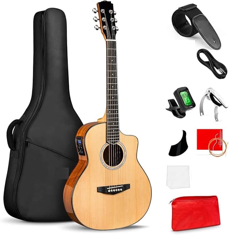 Electric Acoustic Guitar 3/4 Size - 36 Inch Acoustic Electric Guitar Cutaway Acustica Guitarra Bundle for Beginners and Students image 1
