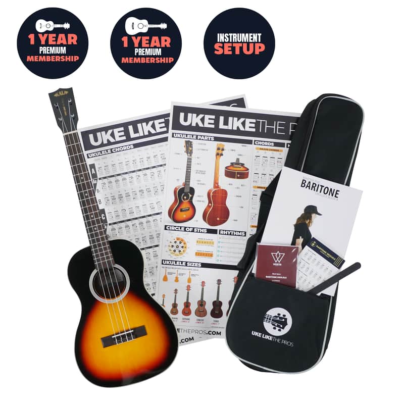 Kala SSMHG-B Sunburst Baritone Ukulele — Complete Bundle with Online Courses & Accessories