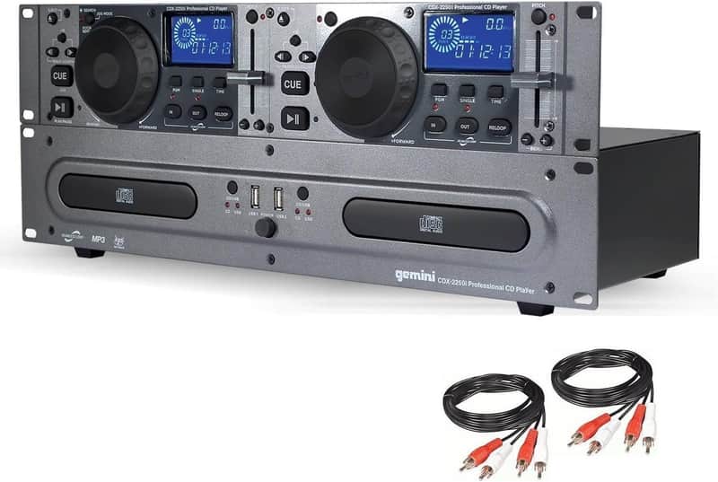 Gemini CDX-2250i Dual rackmount CD/USB media player, Blue back lit LED display, seamless loop , Pitch fader control +/- 12% image 1