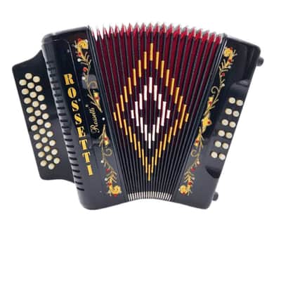 Rossetti 3112-FBE-BK Key of FBE 3 Row, 31 Treble, 12 Bass Diatonic Button Accordion w/Hard Case & Shoulder Straps image 2