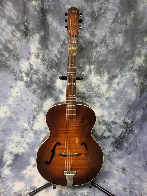 Vintage RARE 1940's Regal Arch Top and Back Faux Tiger Stripe Sunburst Acoustic Guitar Pro Setup New Strings Hard Shell Case image 1