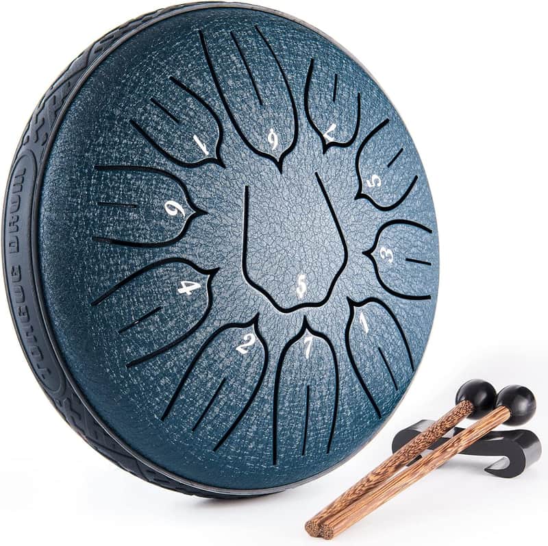 Steel Tongue Drum Hand Drums: 6 Inch 11 Notes Small Metal Drum - Steel Drum with Music Book, Drum Mallets, Drums Bag, Finger Picks, Gifts for Family & Friends (Navy) image 1