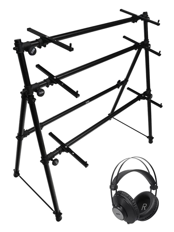 On-Stage KS7903 Foldable Three-Tier A-Frame Keyboard Stand+AKG Headphones image 1