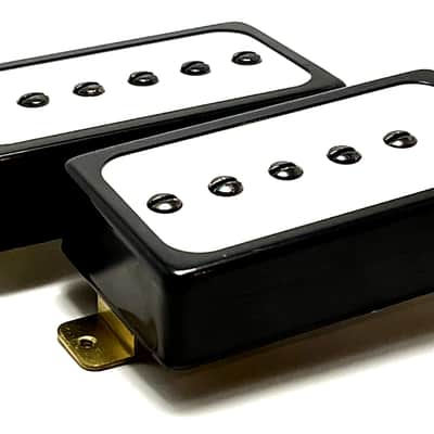 H90s ~ Humbucker Sized / Cased P90 Pickup Set, Bridge + Neck ~ Black Ring w/ White Inlay image 3