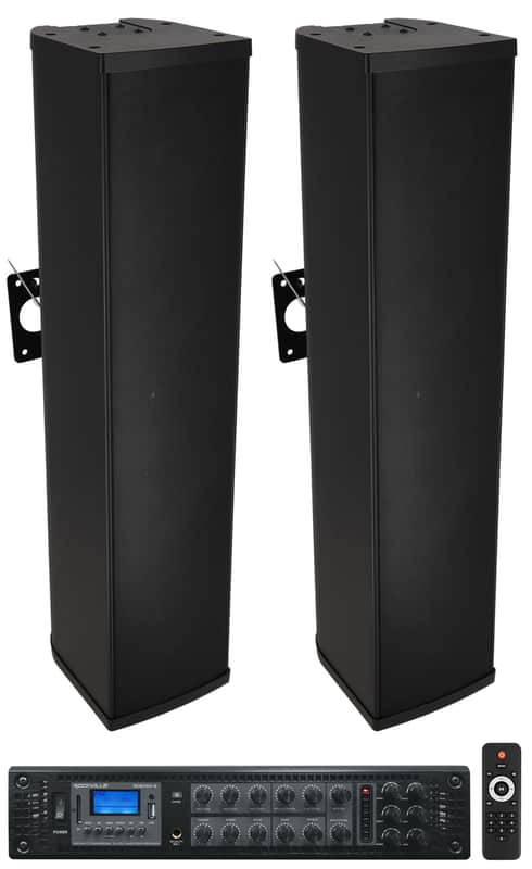 (2) Rockville WET ARRAY 100 BLACK Wall Mount Array 70V Commercial Speakers+Amp Bild 1