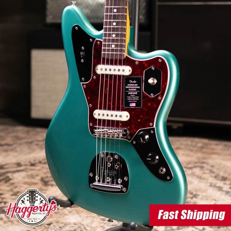 Fender American Professional Classic Jaguar Electric Guitar - Faded Sherwood Green Metallic with Gig Bag