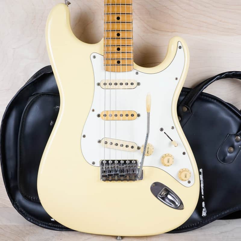 Fender ST72-86DSC Stratocaster '72 Reissue CIJ 1989 Yellow White Factory Scallop Vintage Japan Fujigen Yngwie Malmsteen w/ Bag