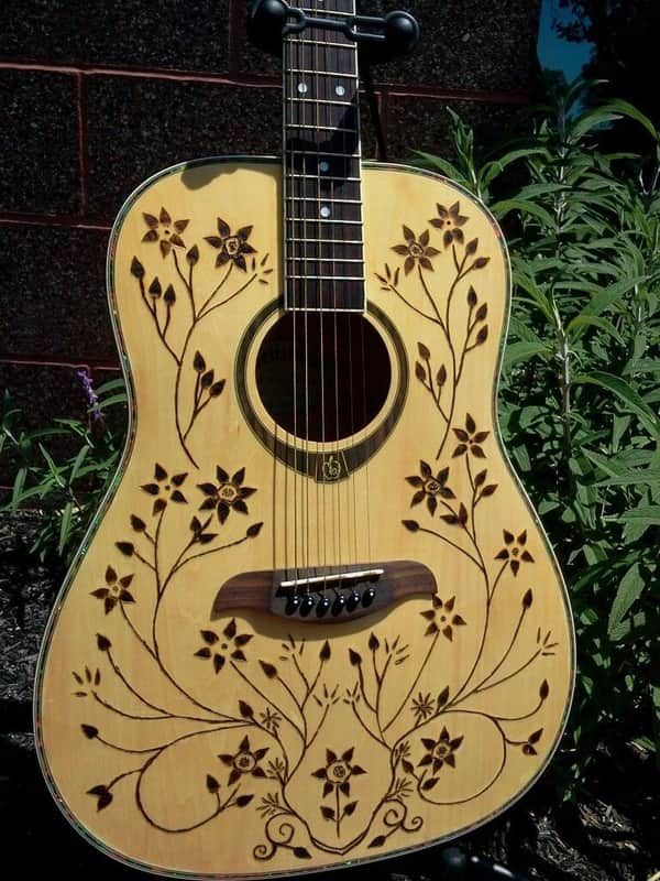 Seitzinger Custom Hand Engraved Pyrography Floral artwork Dreadnought Acoustic Guitar, DMS image 1