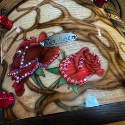 Rikki Rockett's Poison, Rockett Drum Works, Steam Bent Hickory "The Rose" Drum Kit, 22",16", 14", 12", 10",  Plus Woofer, Swarovski Crystals, Signed! STUNNING image 15