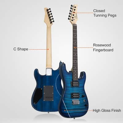 Glarry GST Blue Electric Guitar HH Pickup Tiger Stripe w/20W Amplifier image 7