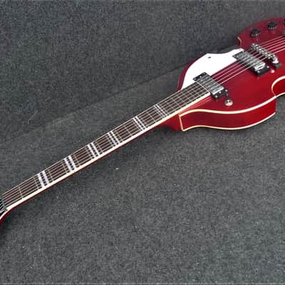 Hofner HI-459-PE-RD Beatle 6 String Electric Guitar Violin Body Shape Metallic Red image 3