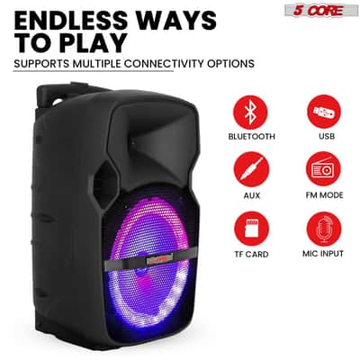 5 Core Party Speaker w Microphone 400W Big Rechargeable Bluetooth Loud PA DJ Karaoke System w Stand-ACTIVE HOME 10 2-MIC image 6