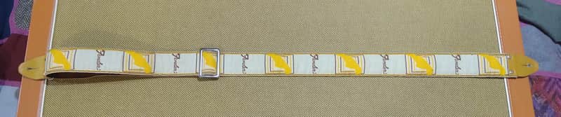 Rare Fender vintage strap 1969/1971 USA White Brown Yellow monogram horizontal logo metal fix EXC +++ image 1