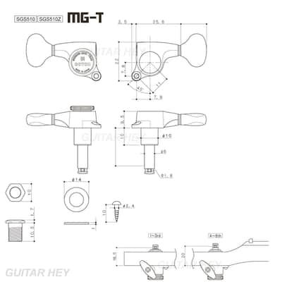 NEW Gotoh SGS510Z-EN07 MGT 6 in line Locking Tuners Set w/ EBONY Buttons - GOLD image 2