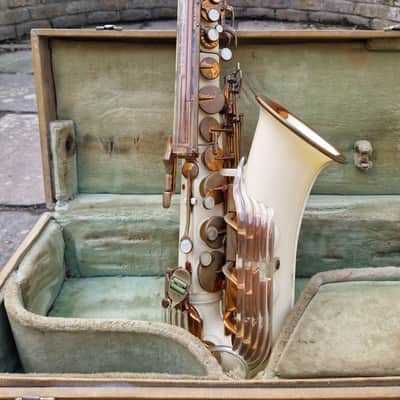 Grafton Acrylic and Metal Alto Saxophone 1950s - Cream and Brass image 10