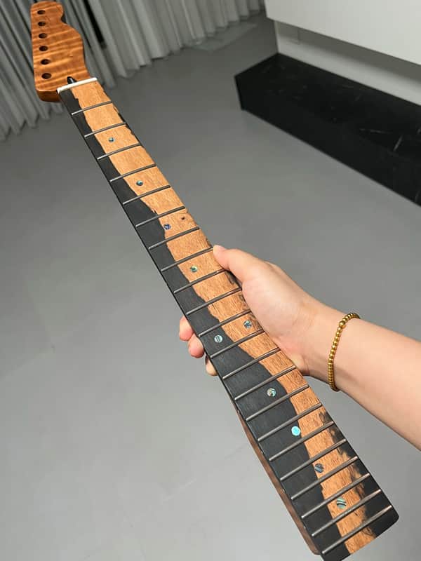 AAAAA Tele Ebony Fretboard Roasted flame Maple Electric Guitar Neck Radius 12inch Round stainless steel 22 frets hole 10mm Radius: 12 inches image 1