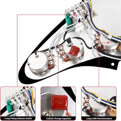 4Ply Loaded SSS Pickguard Vintage F '60s Tones Prewired Strat Pickguard with Staggered Alnico 5 SSS Single Coil Pickups for Fender Stratocaster ST Electric Guitars JT/HBZC-01 Black Pearl image 2