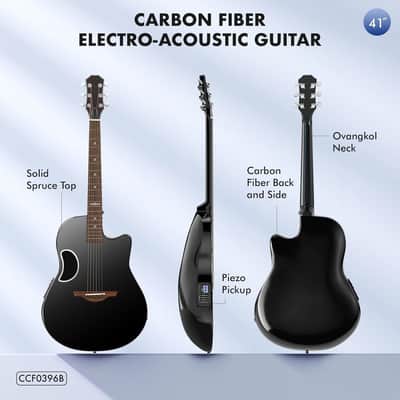 Acoustic Electric Guitar Kit - 41” Carbon Fiber Adult Beginner Set with Bag and Strap Built-In Pickup Rich Resonance & Warm Tone for Performance Ready, High-Gloss Black Finish image 2