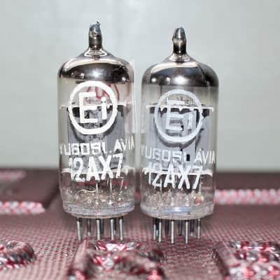 EI 12AX7 YUGOSLAVIA ECC83 TIGHT MATCH PAIR W/ TELEFUNKEN SMOOTH PLATES HALO GETR TEST NOS VINTAGE 1990'S image 1
