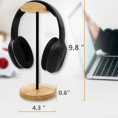 Headphone Stand Nature Wood & Aluminum Headset Hanger Mount Hook Gaming Holder Desktop Earphone image 2