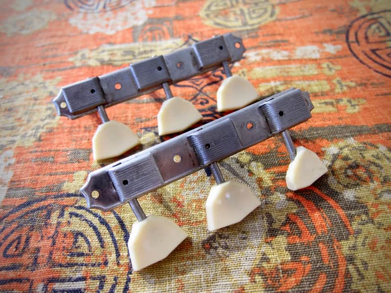 Vintage Valco Guitar Supro National Tuning Machines 3 on a side 1956-1964 - Chrome with Tulip Buttons image 1