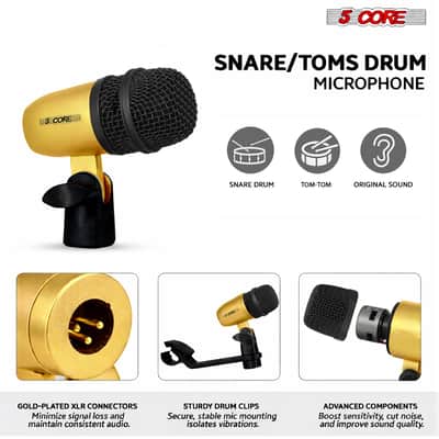 5 Core 9 Piece Drum Microphone Set w Kick Bass, Tom/Snare and Condenser Hi Hat & Cymbals Mics image 3