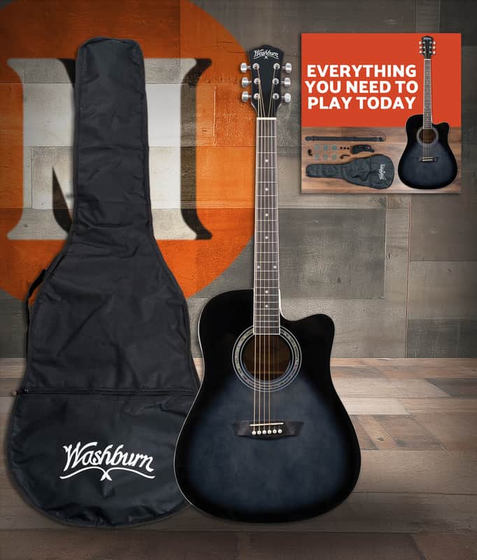 Washburn WA90CETBBPACK Learn & Play Pack Acoustic Electric Guitar Bundle - Transparent Black Burst (WA90CETBBPACK-U) image 1