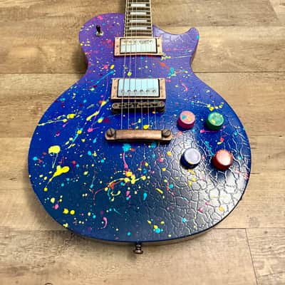 Custom Hand-painted LP Style Guitar - Blue/Purple Splatter Finish image 13