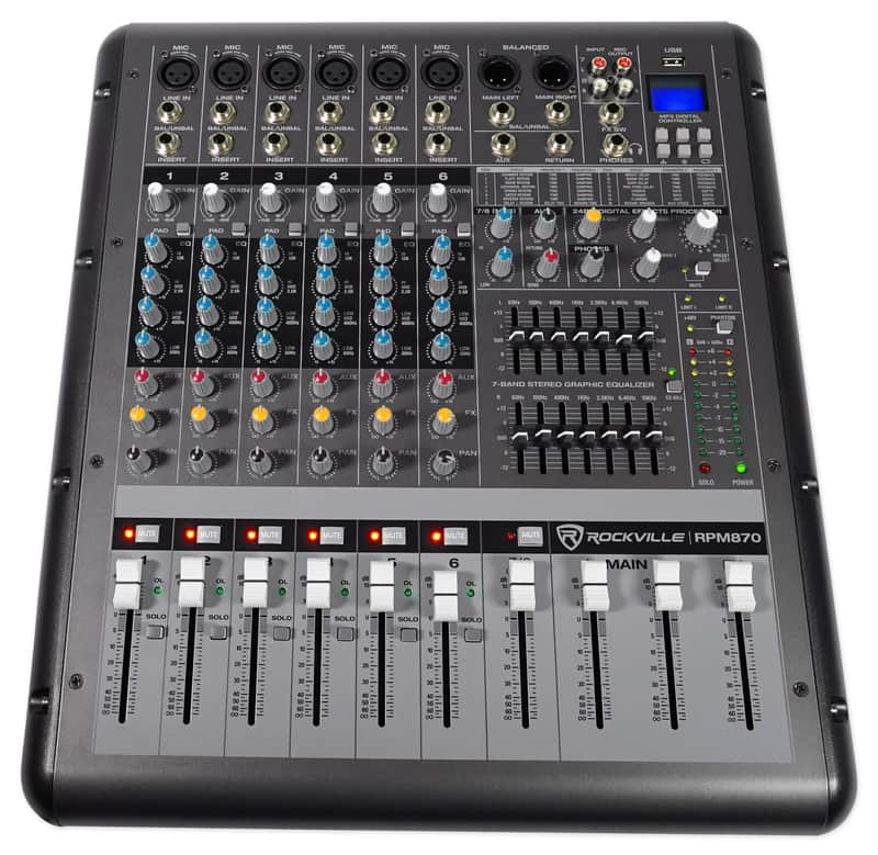 Rockville RPM870 8 Channel 6000w Powered Mixer w/USB, Effects, 6 XDR2 Mic Pres image 1