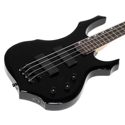 Full Size Glarry 4 String Burning Fire enclosed H-H Pickup Electric Bass Guitar with 20W Amplifier/ Bag/ Black image 8