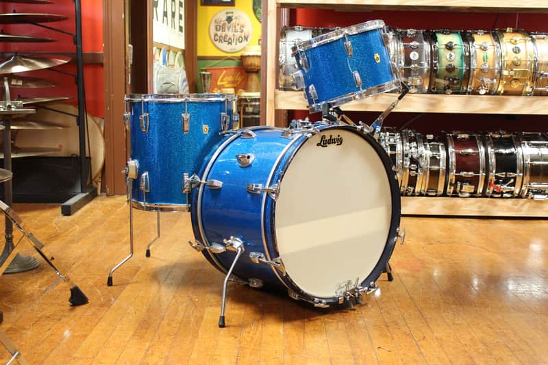 1960s Ludwig Downbeat Outfit in Sparkling Blue Pearl 14x20 8x12 14x14 image 1