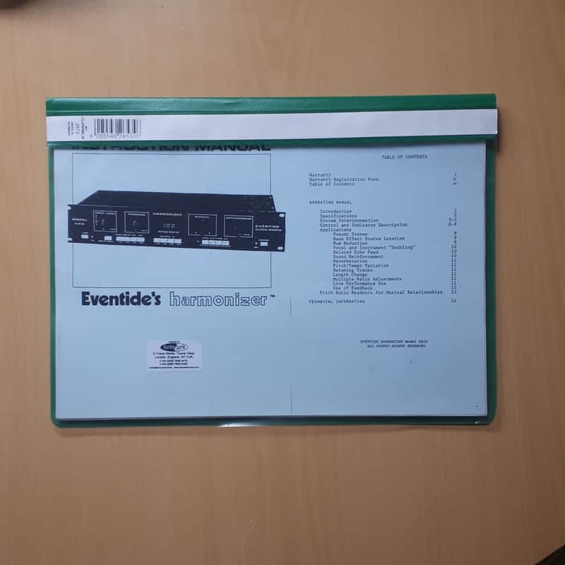 Eventide Harmonizer Instruction Manual image 1