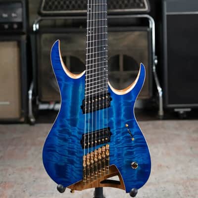 Mayones Hydra Elite VF 7 Electric Guitar - Infinite Blue 4A Curly Poplar image 3