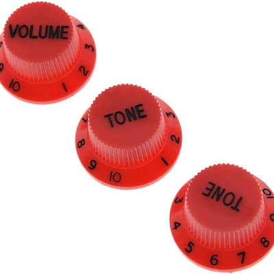 Set of 3 Red w/Black Number ST Strat Style Guitar Knob Volume Tone Knobs image 1