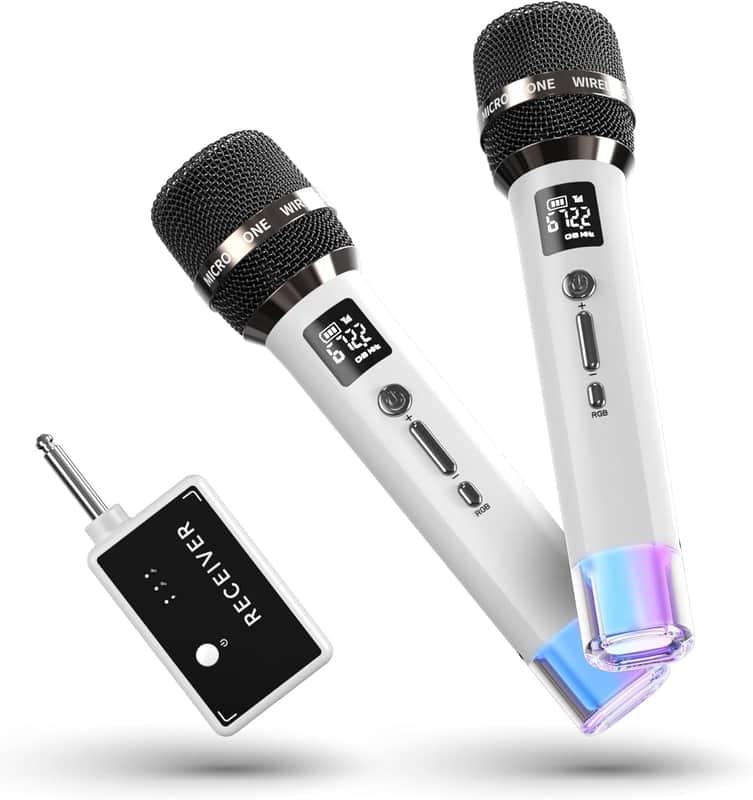 Wireless Microphones, Microphone with One-to-One Chip Connection and LED Lights, 40H Duration, 200FT Range Receiving, Volume Control Karaoke Microphone for Singing, Speech, Home Party, YouTube/TikTok image 1