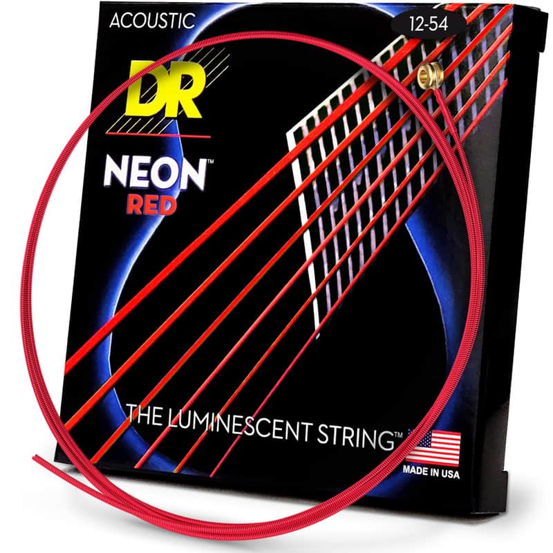 DR Strings HI-DEF NEON™ - RED Colored Acoustic Guitar Strings: Light 12-54 image 1