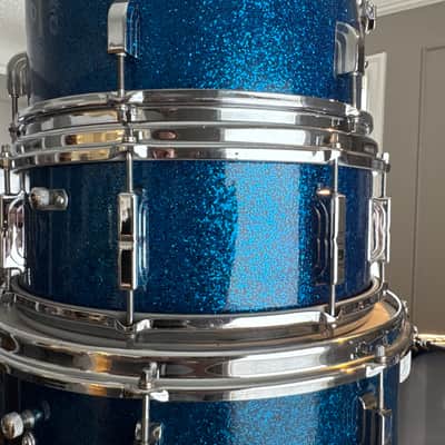 1963 Shelly Manne w Matching Snare Leedy Slingerland Drum set 13/16/22 w 5.5x14 EXC Blue Sparkle image 11