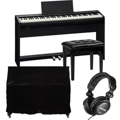 Roland FP-30X Digital Piano with Speakers (Black), KSC-70 - KPD-70, Bonnlo Padded Bench, Tascam TH02, Monkeysell Piano Cover Bundle